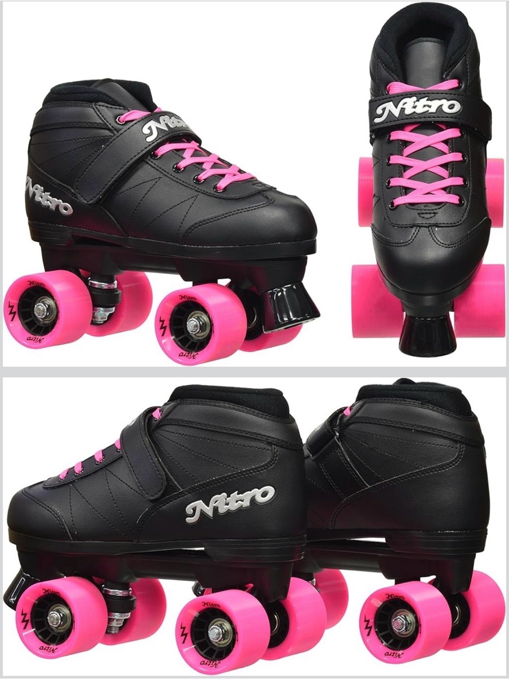 Nitro Women’s Black Roller Skates with Pink Wheels & Laces